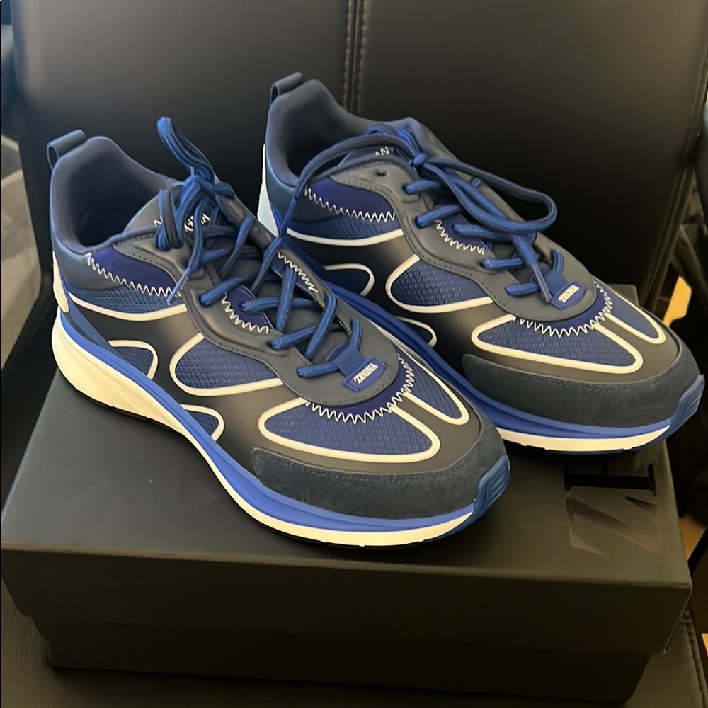 Ermenegildo Zegna Blue and White Sneakers